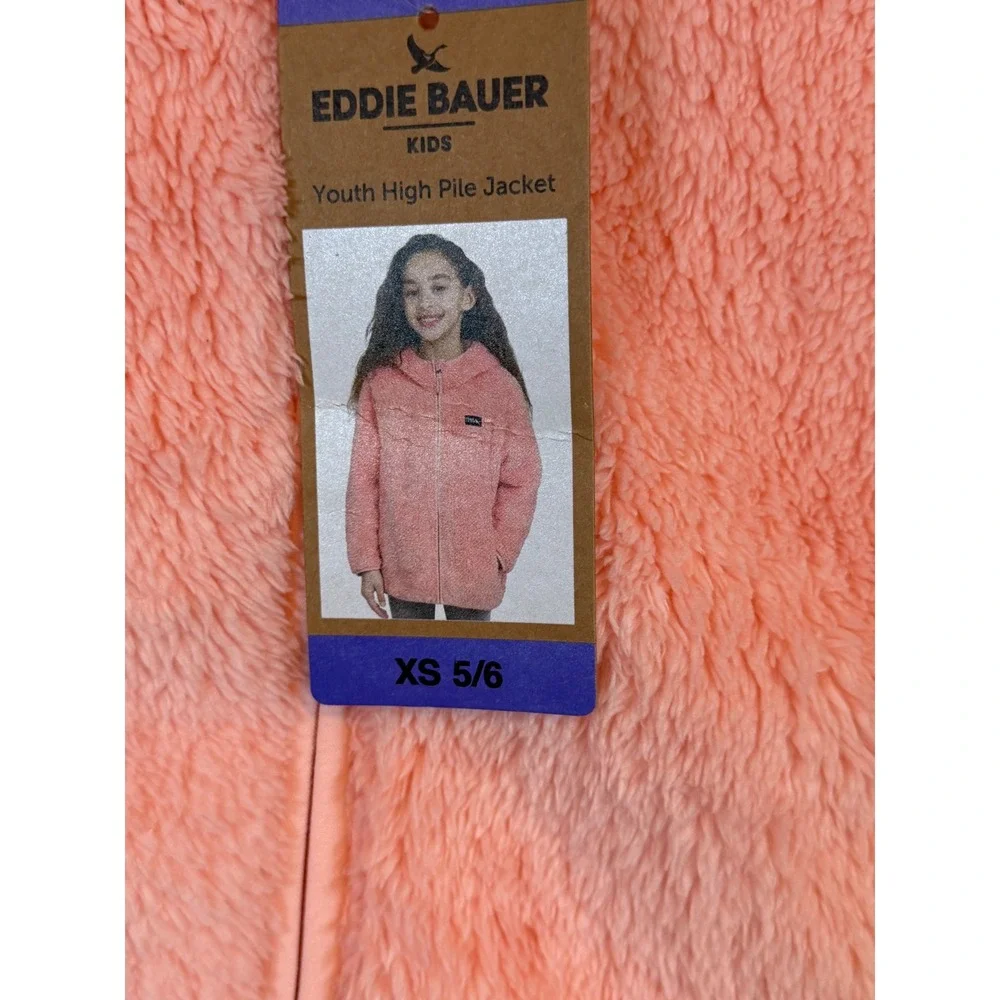 NWT Eddie Bauer Kids Pink High Pile Fleece‎ Hooded Jacket XS 5/6 Layering Teddy